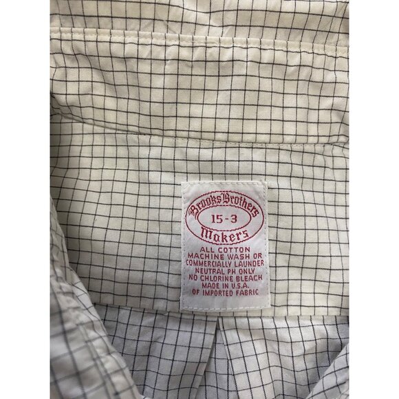 Brooks Brothers Mens White Black Checkered Button-Down Shirt 15-3 Small Cotton - Picture 2 of 5